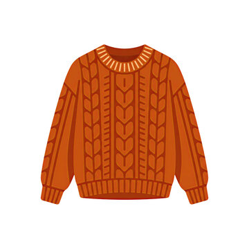 Orange Cable Knit Sweater Isolated Apparel Illustration for Fashion