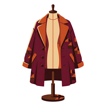 Tailored Overcoat Displayed on Dress Form Isolated Fashion Illustration