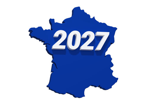 carte de France et date 2027 pour l' &eacute;lection pr&eacute;sidentielle - rendu 3D