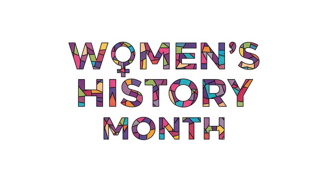 Colorful Women's History Month typography with female gender symbol isolated on transparent background