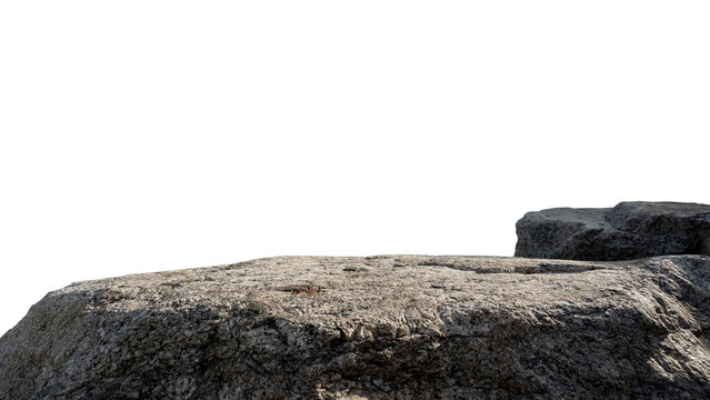 Rock Podium isolated, Stone stand Display product on white background,Stones Sea formation located part of the mountain,Group of Cliff Rock with natural rough texture surface with clipping path