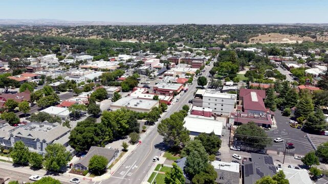 aerial over downtown paso robles california
