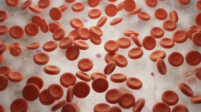 Microscopic view of low platelet blood cells in thrombocytopenia. Close-up medical scan showing scarce red blood cells and clotting disorder.