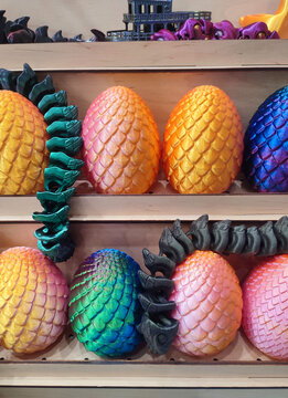 3D printed different art Objects printed 3D printer melted colored plastic