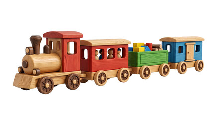 wooden toy train isolated on transparent background © Astral Pixel