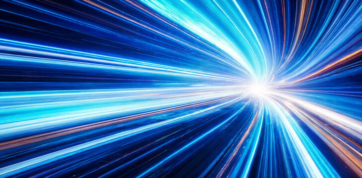 Abstract futuristic speed background with intense blue and white light trails representing fast data transfer abstract background technology conceptual dimension teleport communication