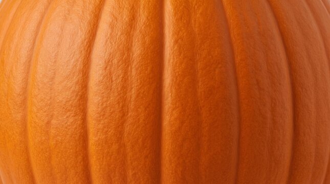 Close-up of fresh pumpkin skin texture for autumn harvest. Vibrant orange gourd surface with natural ridges and organic patterns.