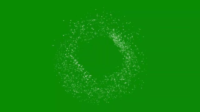 Magical white glitter sparkle trail circle animation, with 2D cartoon doodle star burst and glowing fairy dust particles, overlay clip for fantasy video editing, on green screen background. 4k