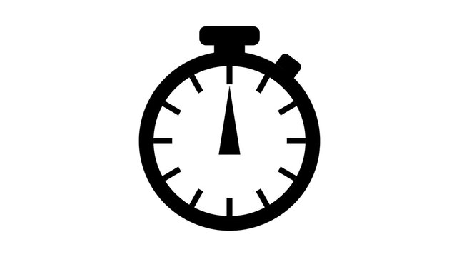 Black stopwatch icon with simple dial and pointer, isolated on transparent background
