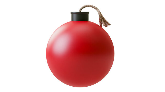 Red cartoon bomb with fuse, isolated on transparent background