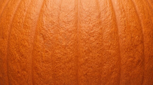Close-up of pumpkin skin texture showing vibrant orange color. Macro shot highlighting detailed surface and natural patterns.