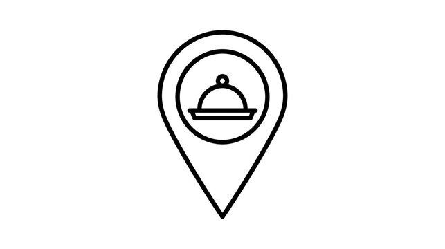 Restaurant location pin icon with food cloche, isolated on transparent background