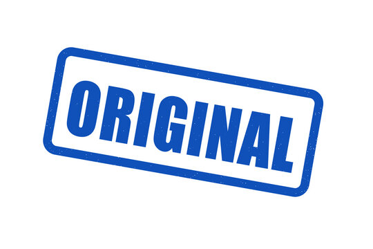 Blue rubber stamp with the word original on black background