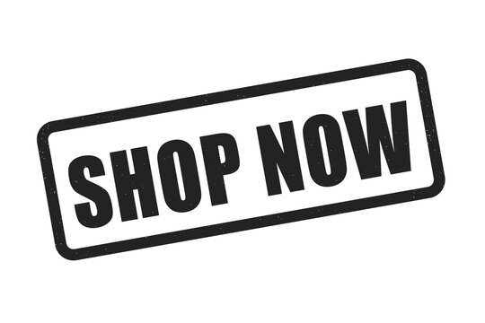 Black rubber stamp style shop now text isolated on black background