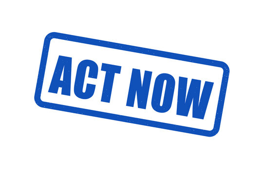 Blue act now rubber stamp effect on a black background