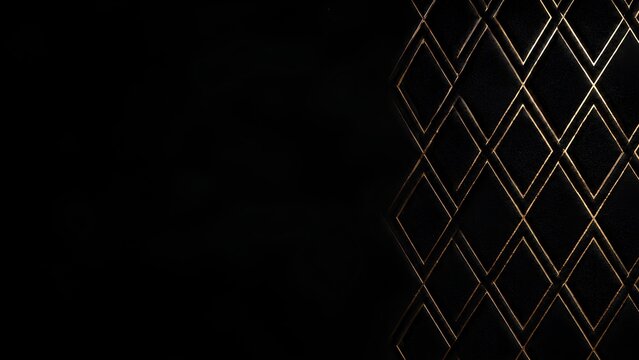横長の黒いレザーと金色のダイヤモンド格子 / Horizontal black leather and golden diamond grid (Generative AI)