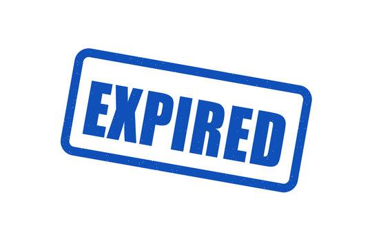 Bright blue expired rubber stamp impression isolated on black background