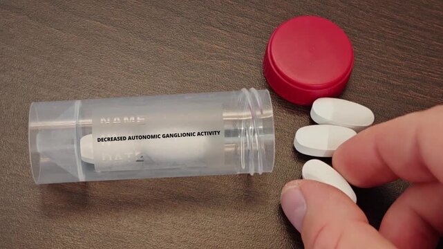 DECREASED AUTONOMIC GANGLIONIC ACTIVITY autonomic blocker drug class for severe hypertension and autonomic nervous system treatment tablet taken by a patient