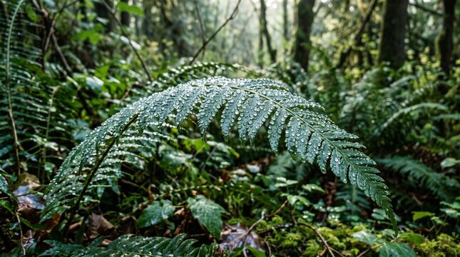 Dewy forest fern