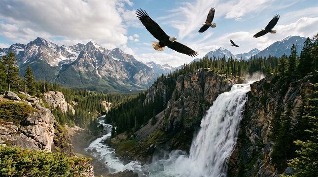 Eagles soaring waterfall