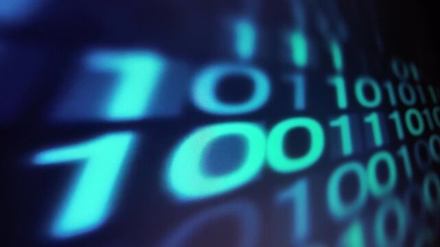 Binary code sequence abstract digital background a dark screen displaying
