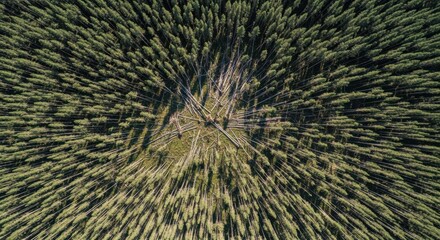 Fototapeta premium Aerial View of Dense Forest Cleared by Powerful Storm Damage