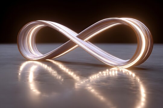An illuminated infinity symbol loop of warm glowing light, representing endless motion and digital elegance.
