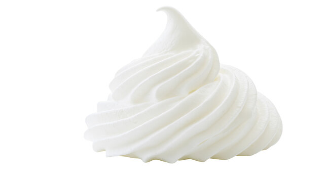 Swirled white whipped cream dollop, isolated on transparent background