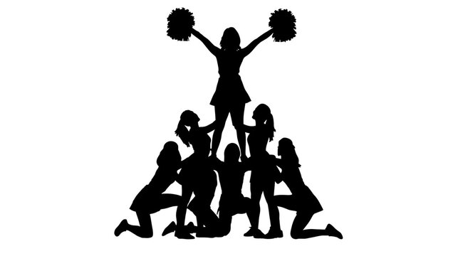 Cheerleaders forming a pyramid with pom-poms, isolated on transparent background