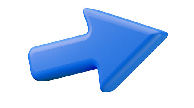 Glossy blue arrow pointing right, isolated on transparent background