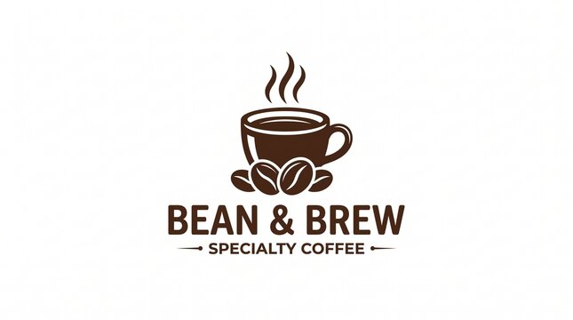 Coffee Bean and Brew Logo: A stylized logo featuring a steaming cup of coffee, coffee beans, and the text BEAN & BREW SPECIALTY COFFEE, symbolizing warmth and rich flavor.