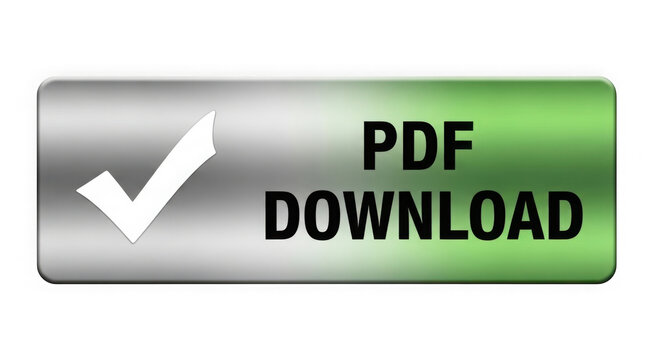 Green and silver PDF download button with a white checkmark icon isolated on transparent background