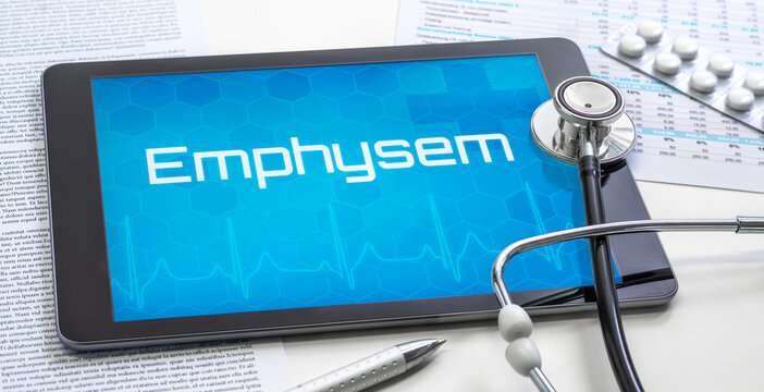 Ein Tablet mit dem Text Emphysem auf dem Display