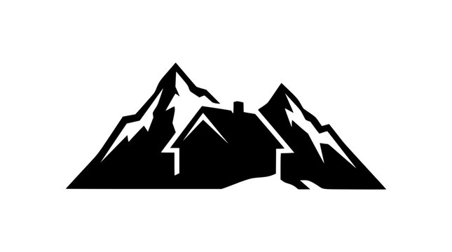 Black Mountain Cabin Silhouette Logo Icon Design