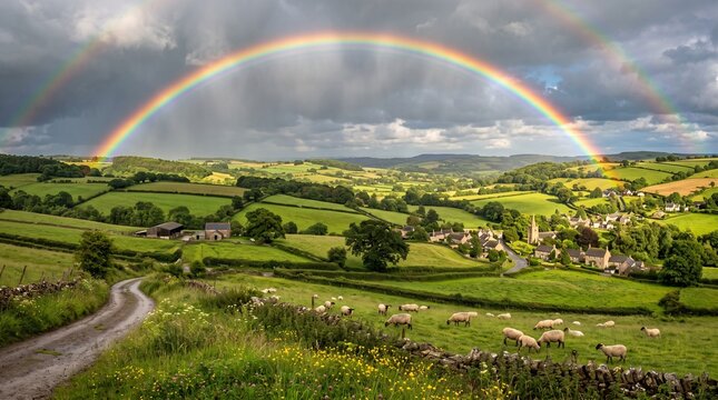 Rainbow countryside landscape