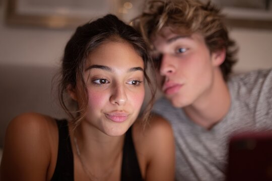 Teenagers Blushing When Crush Likes Instagram Story Happy