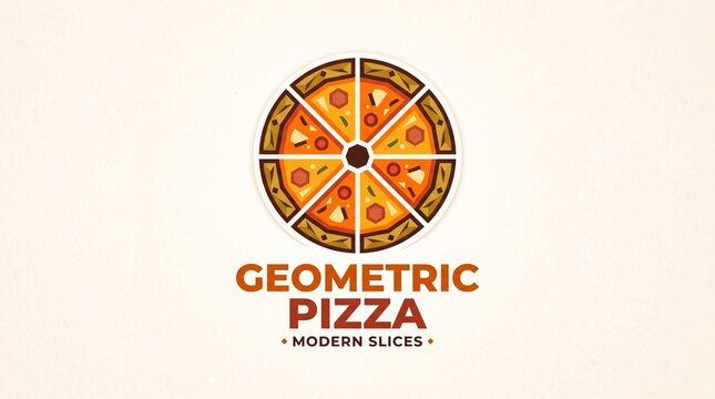 Geometric Pizza Logo: A stylized geometric pizza logo featuring a circular design with radiating slices, complemented by modern typography that evokes a sense of contemporary culinary artistry.