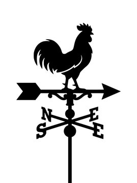 Rooster Weather Vane Silhouette with Directional Arrow and Compass Points