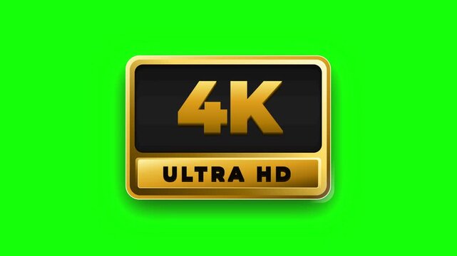 Golden 4K Ultra HD logo emblem for high resolution video animation on green screen background