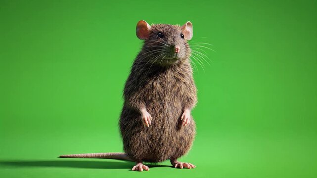 Funny Brown Rat Standing and Saluting on Green Screen