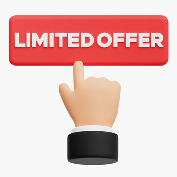 Limited Offer Hand Click Button 3D Icon Isolated On The White Background