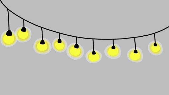 Hand Drawn Hanging String Lights Turning On Animation