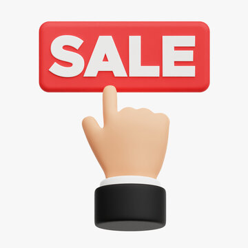 Sale Hand Click Button 3D Icon Isolated On The White Background