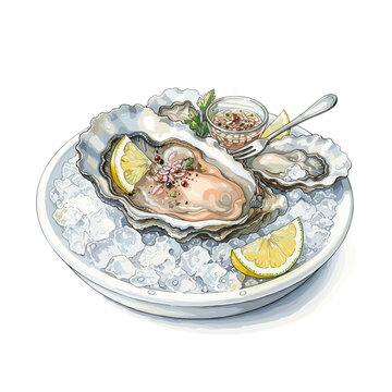 Fresh oyster bar with lemon and mignonette flat lay for seafood blogs and fine dining restaurant menus