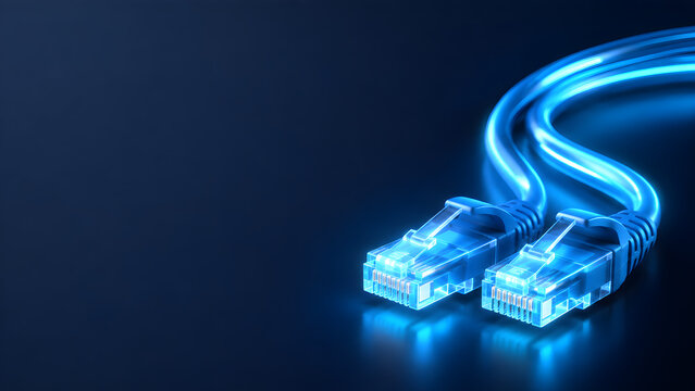 Blue ethernet network cable. High speed internet connection patch cord for data transfer.