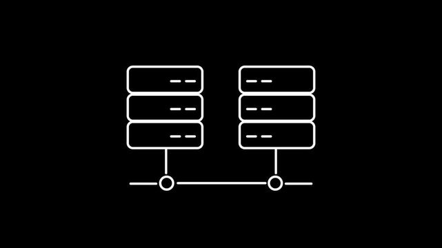 Simple line icon of connected server towers network hosting animation on white background