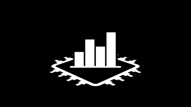 Isometric microchip processor hardware icon animation component on black background
