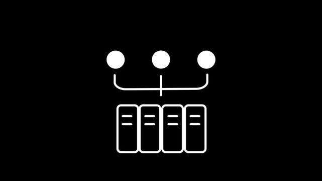 Server rack nodes network connection animation on white background