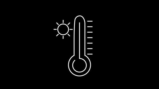 Hot Weather Thermometer Line Icon Animation. Line animation of thermometer with sun for hot weather forecast.