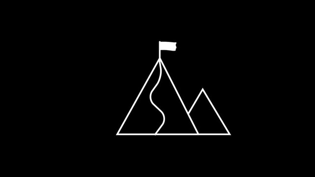 Mountain Peak Flag Success Line Icon Animation. Line animation of mountain peak with flag showing business success.